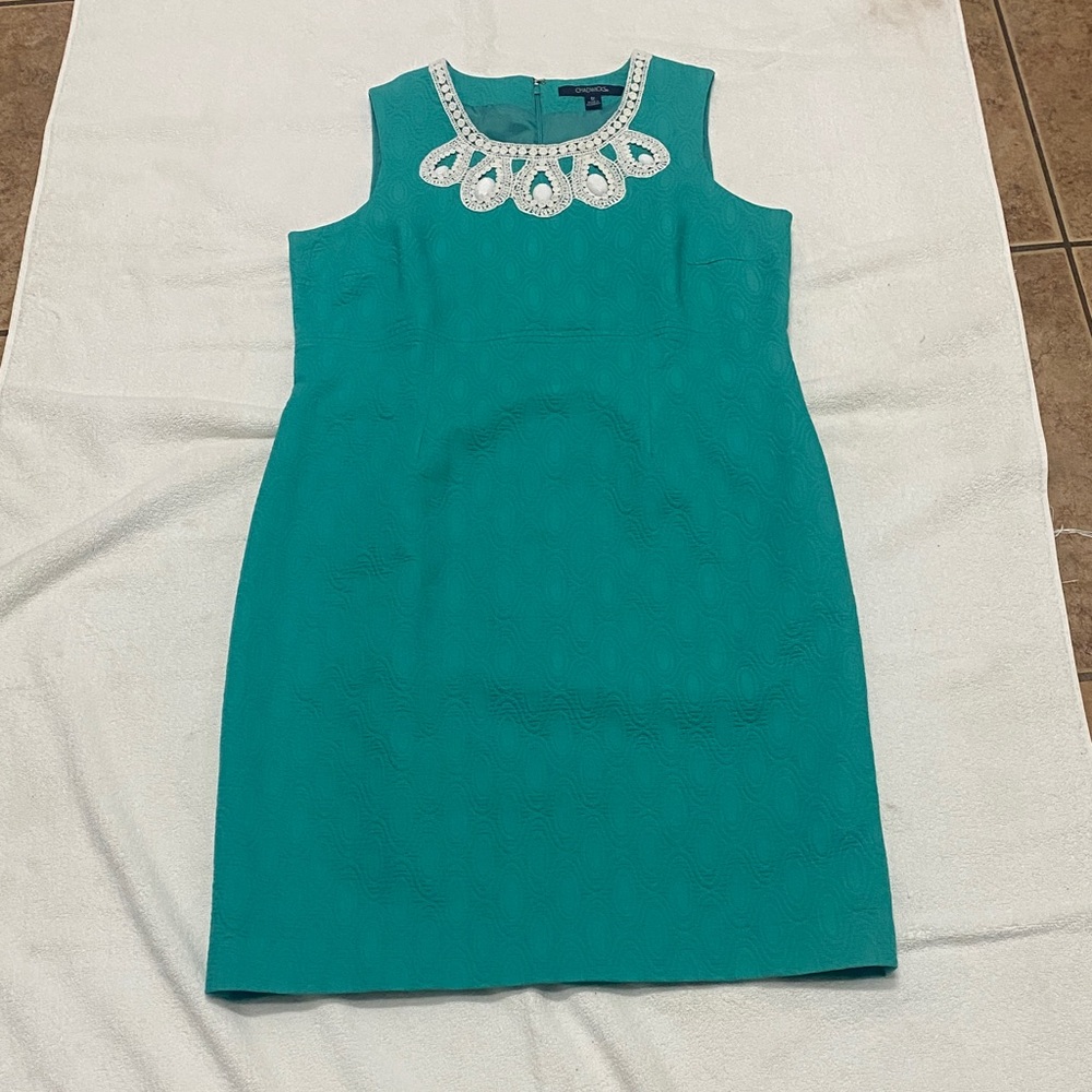 Elegant Teal Dress with Lace Detail